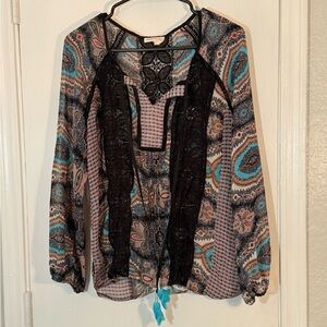 Anthropologie Meadow Rue Giada Long Sleeve Crochet print Top Size S